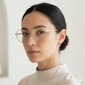 Matsujaki Gold Metal Unisex Oversized Round Eyeglasses | Made in Japan